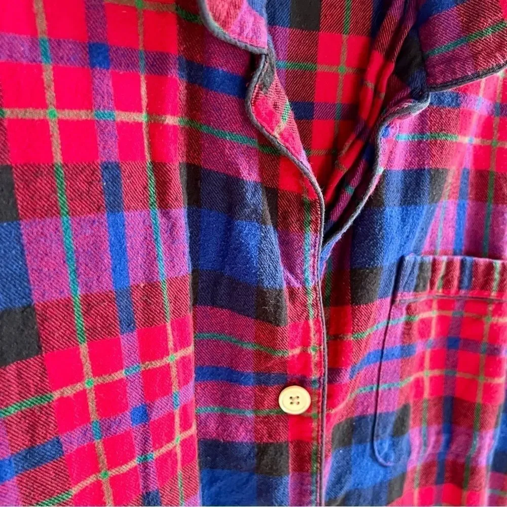 3/$50 J Crew Plaid Vintage Red Blue Cotton Button Down Flannel Shirt Tunic Small